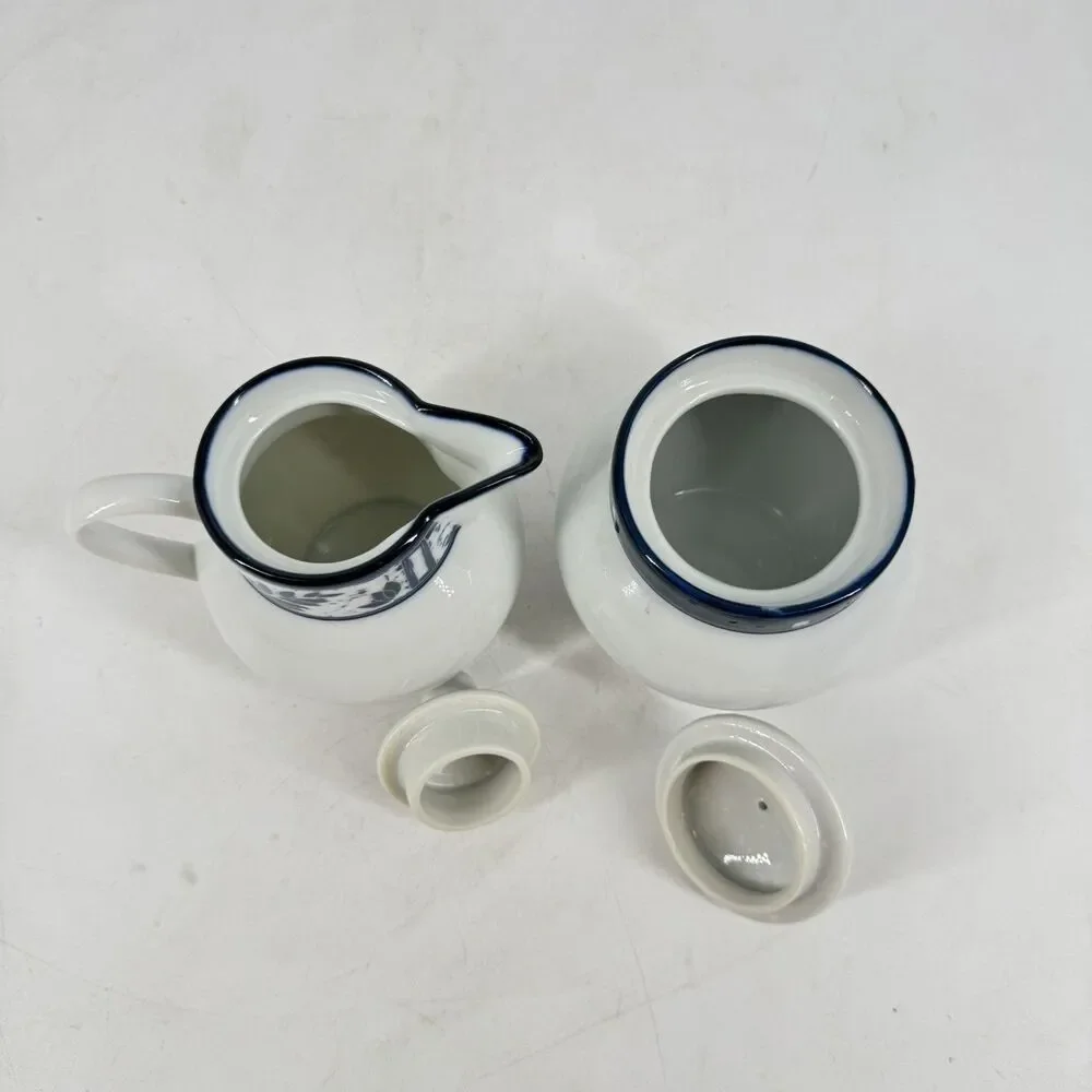 Dansk Ceylon Creamer & Lidded Sugar Bowl Set Blue White Japan